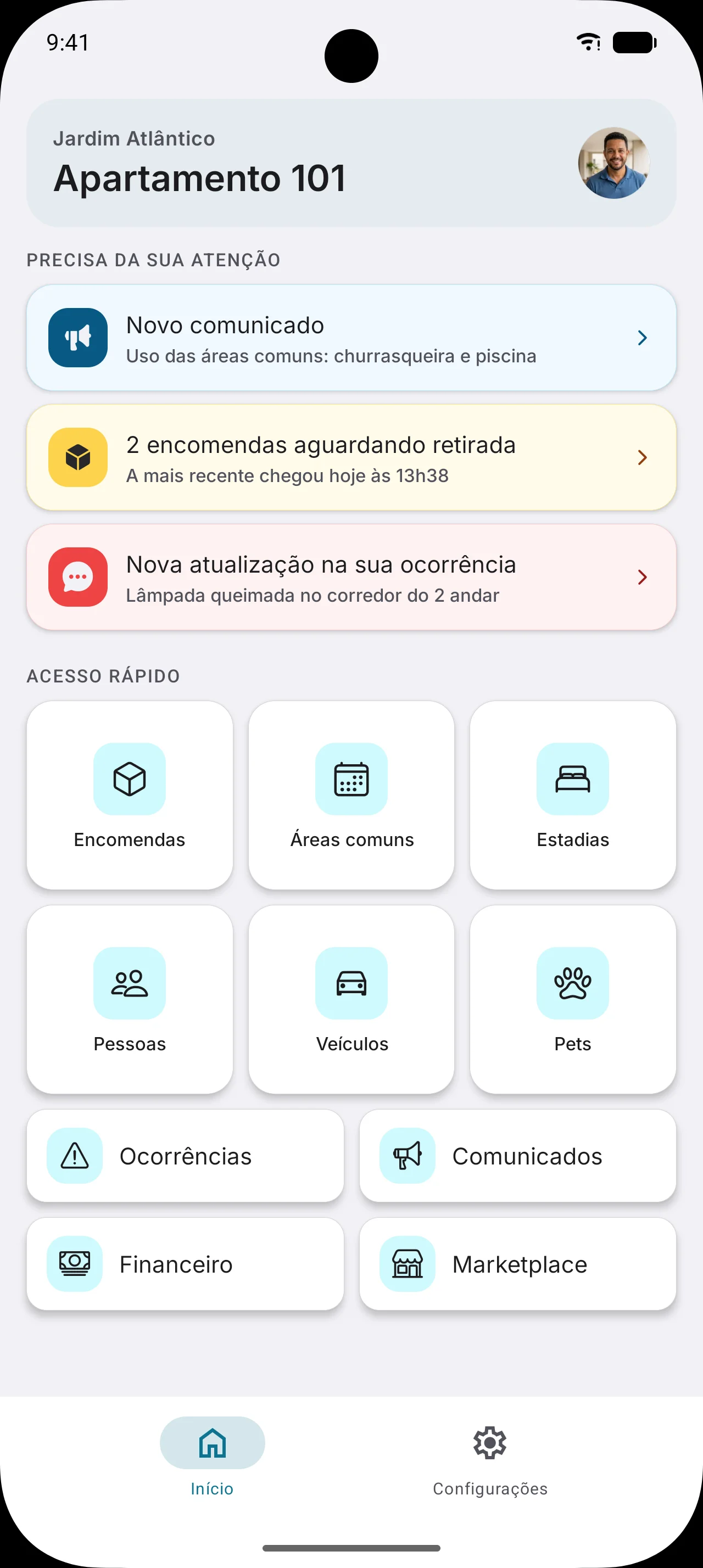 Tela do aplicativo CondoPrático para Android (tema claro)