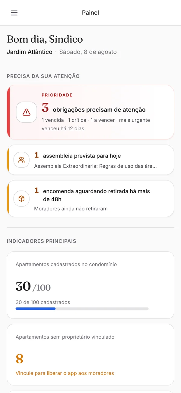 Painel do CondoPrático em celular